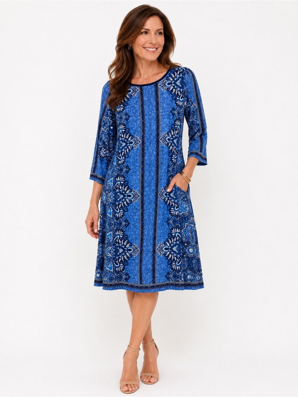 Studio One Navy and Ivory Paisley Sheath Dress